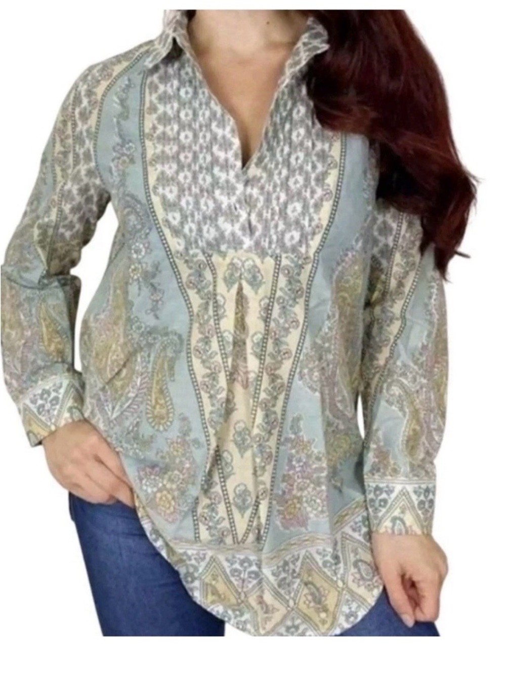 Soft Surroundings Tabitha Tunic Blue Pink Paisley Boho Petite Medium